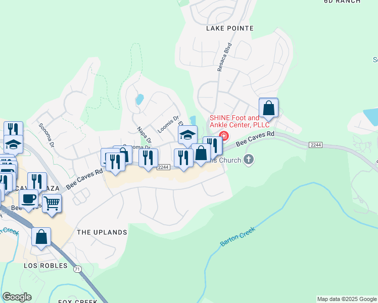 map of restaurants, bars, coffee shops, grocery stores, and more near 11801 Sonoma Drive in Austin