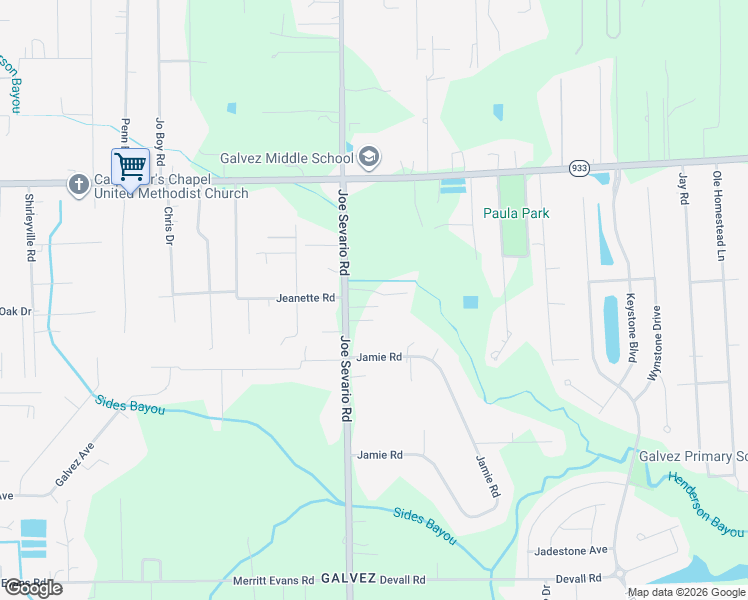 map of restaurants, bars, coffee shops, grocery stores, and more near 16372 Joe Sevario Road in Prairieville