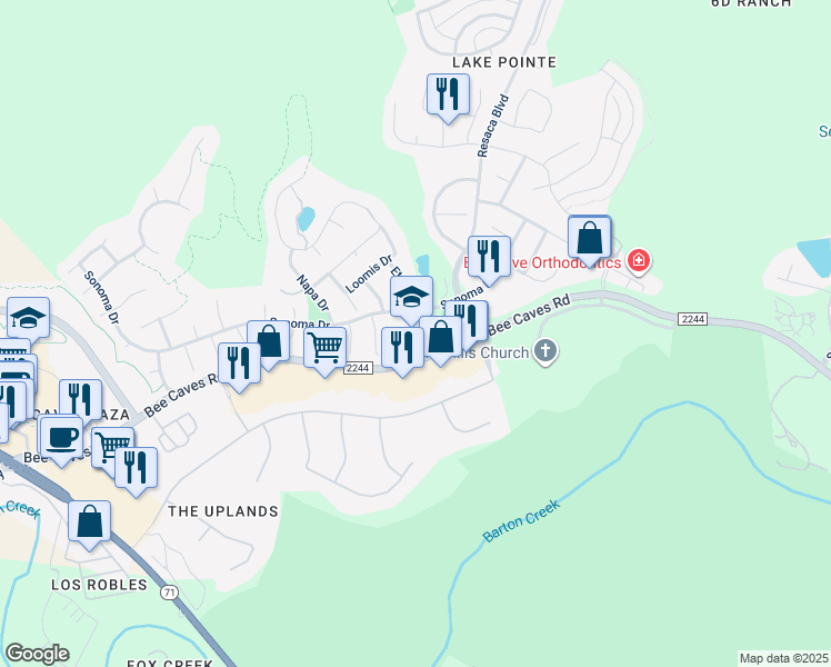 map of restaurants, bars, coffee shops, grocery stores, and more near 11801 Sonoma Drive in Austin