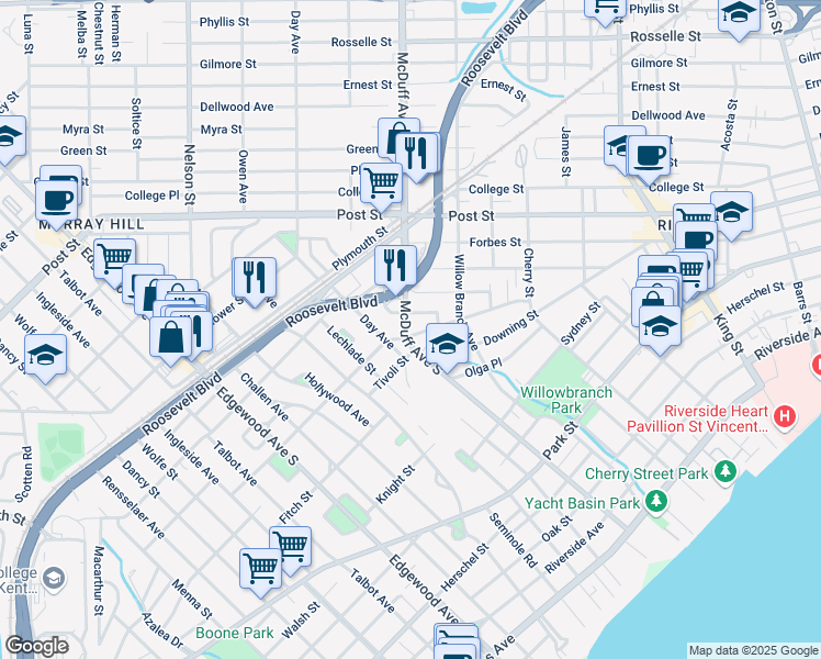 map of restaurants, bars, coffee shops, grocery stores, and more near 2994 Remington Street in Jacksonville