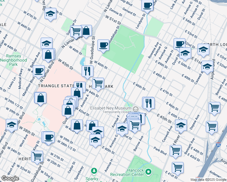 map of restaurants, bars, coffee shops, grocery stores, and more near 4414 Avenue D in Austin