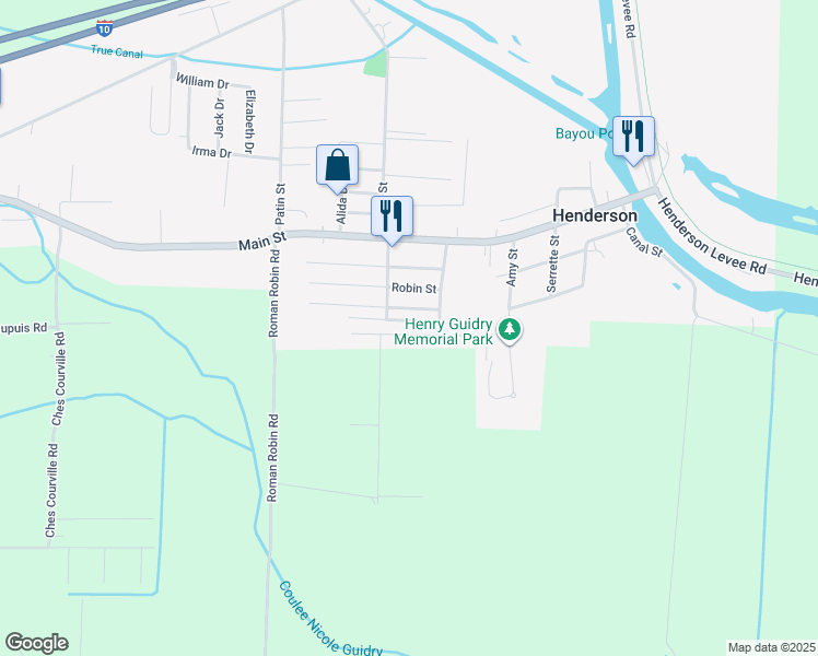 map of restaurants, bars, coffee shops, grocery stores, and more near 1007 Talley Street in Breaux Bridge