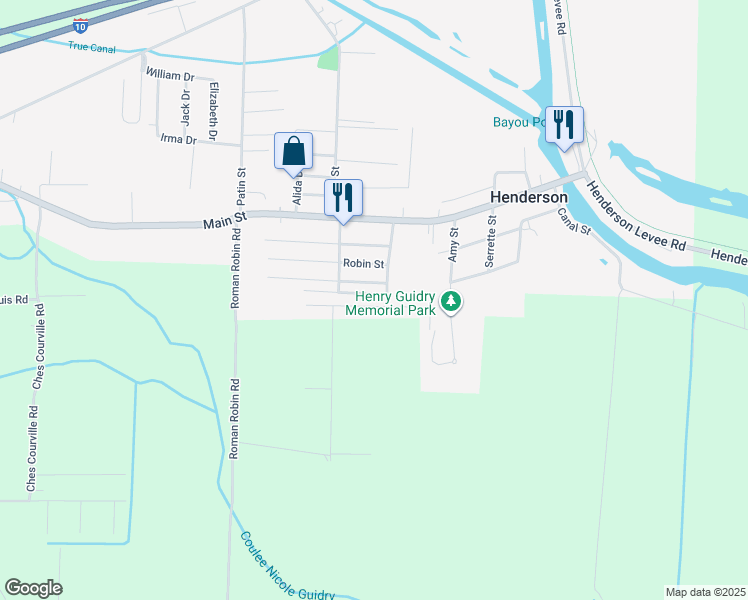 map of restaurants, bars, coffee shops, grocery stores, and more near 1007 Talley Street in Breaux Bridge