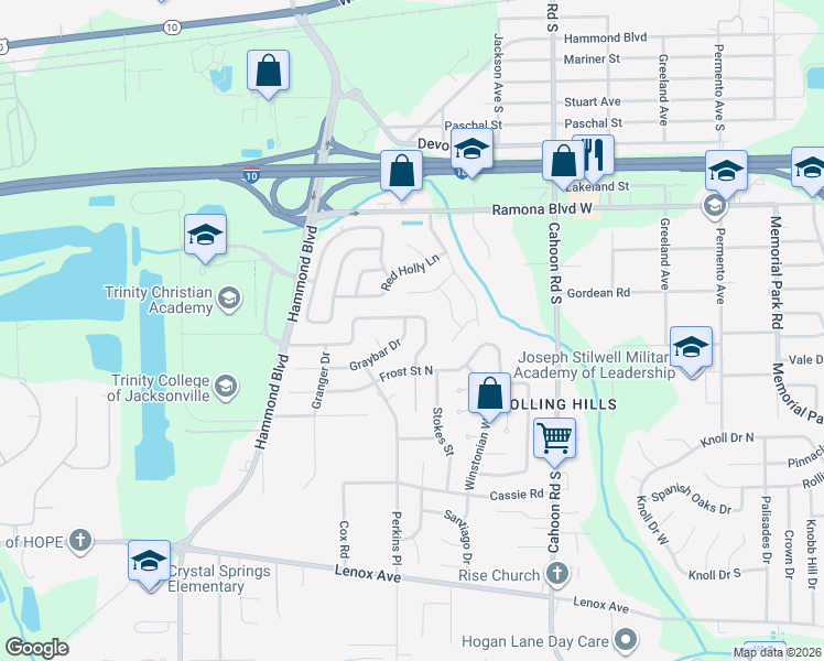 map of restaurants, bars, coffee shops, grocery stores, and more near 880 Chapman Drive in Jacksonville