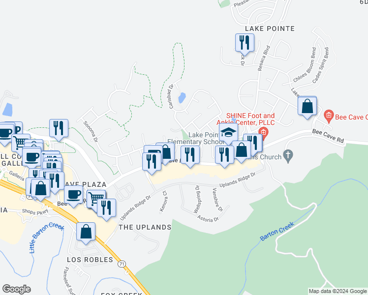 map of restaurants, bars, coffee shops, grocery stores, and more near 3300 Marin Court in Austin