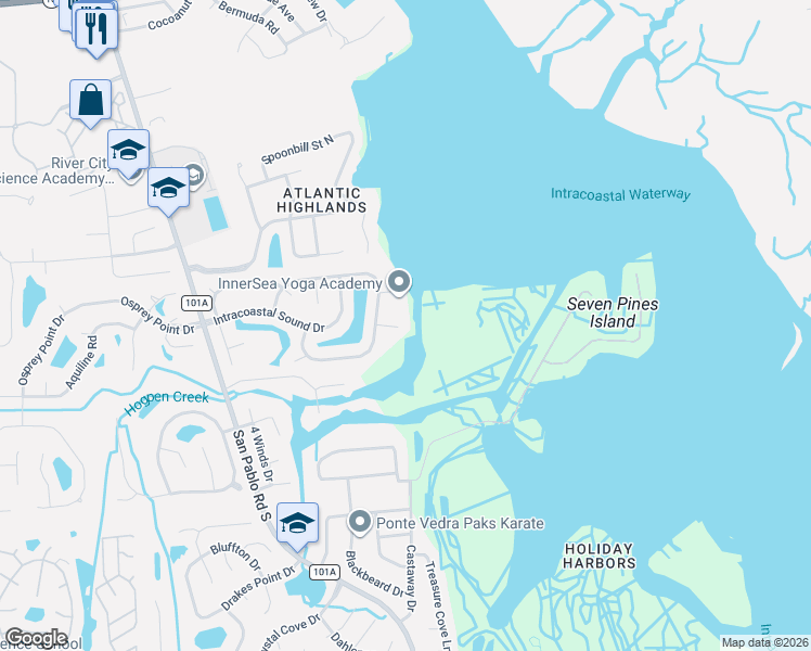 map of restaurants, bars, coffee shops, grocery stores, and more near 13998 Canopy Overlook Court in Jacksonville