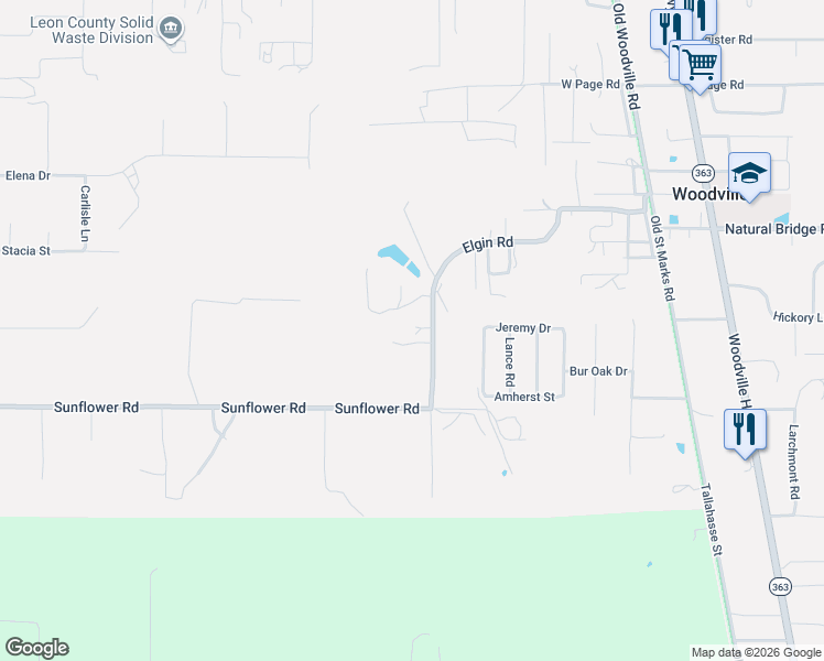 map of restaurants, bars, coffee shops, grocery stores, and more near 1075 Rushwood Lane in Tallahassee