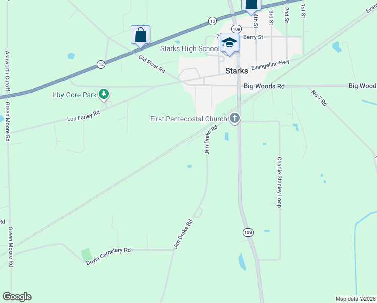 map of restaurants, bars, coffee shops, grocery stores, and more near 4721 Roy Lee Ashworth Road in Starks