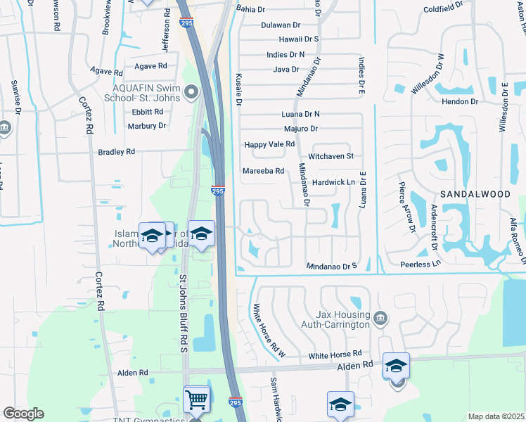 map of restaurants, bars, coffee shops, grocery stores, and more near 2292 Ironstone Drive North in Jacksonville