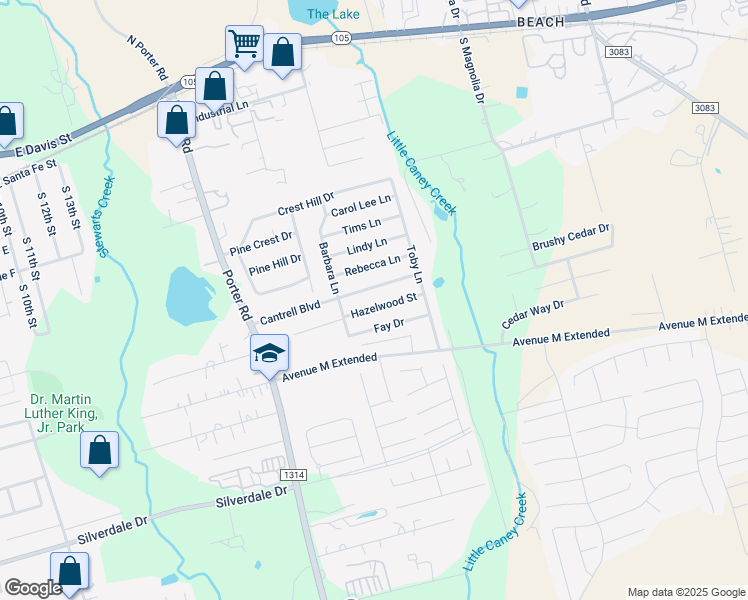 map of restaurants, bars, coffee shops, grocery stores, and more near 1722 Hazelwood Street in Conroe