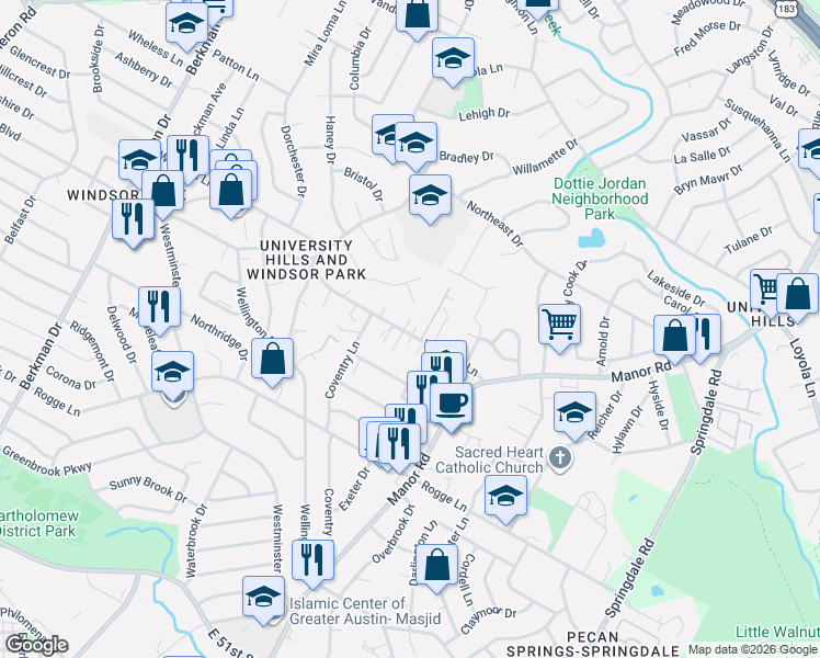 map of restaurants, bars, coffee shops, grocery stores, and more near 2603 Wheless Lane in Austin
