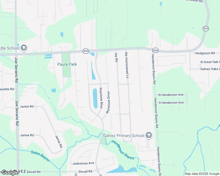 map of restaurants, bars, coffee shops, grocery stores, and more near 16371 Jay Road in Prairieville