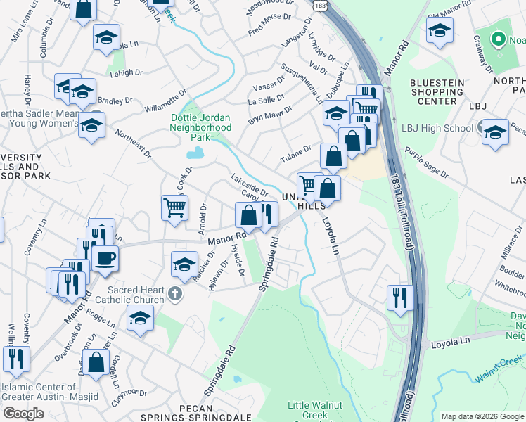 map of restaurants, bars, coffee shops, grocery stores, and more near 3407 Carol Ann Drive in Austin
