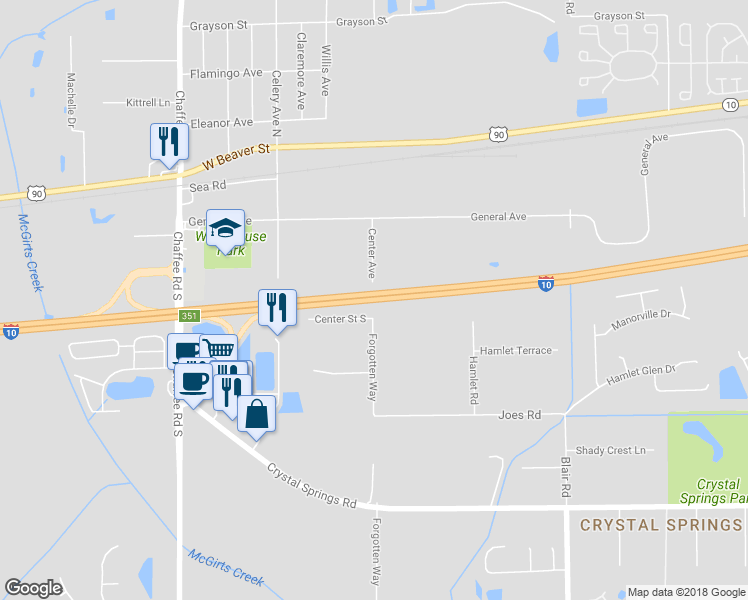 map of restaurants, bars, coffee shops, grocery stores, and more near Highway 8 in Jacksonville