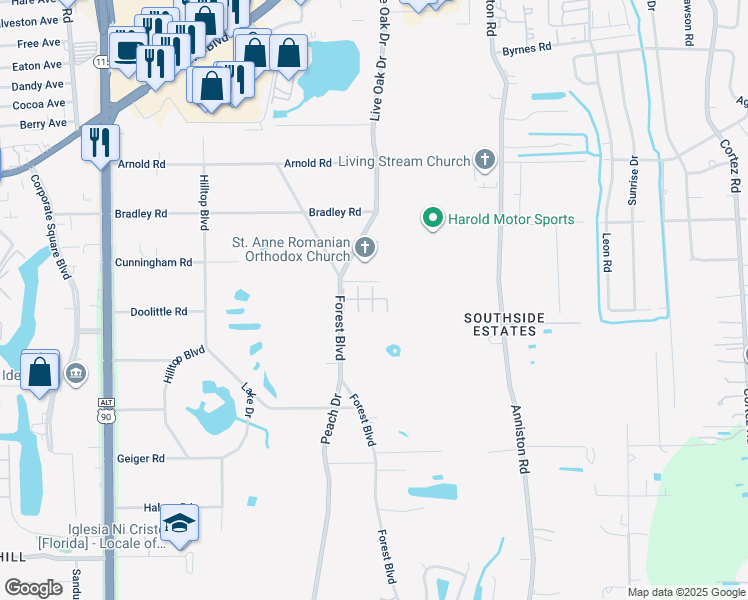 map of restaurants, bars, coffee shops, grocery stores, and more near 1935-4 Forest Ap in Jacksonville