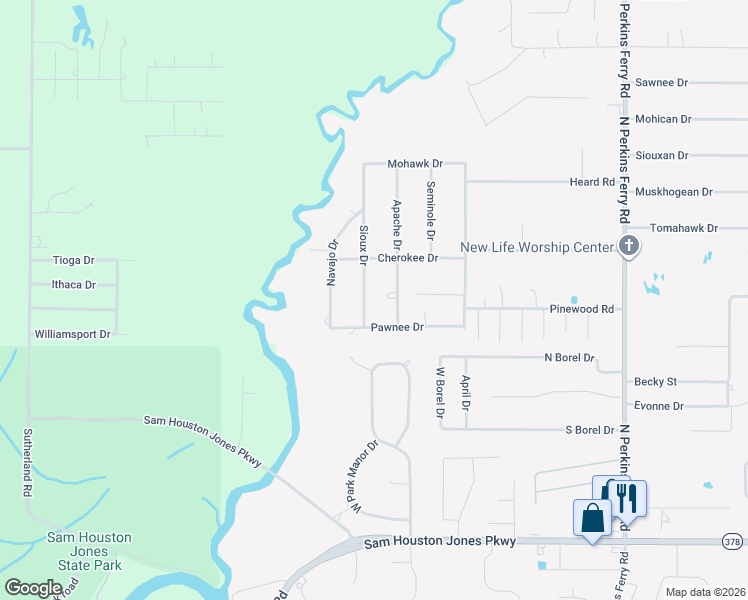 map of restaurants, bars, coffee shops, grocery stores, and more near 515 Apache Dr in Lake Charles