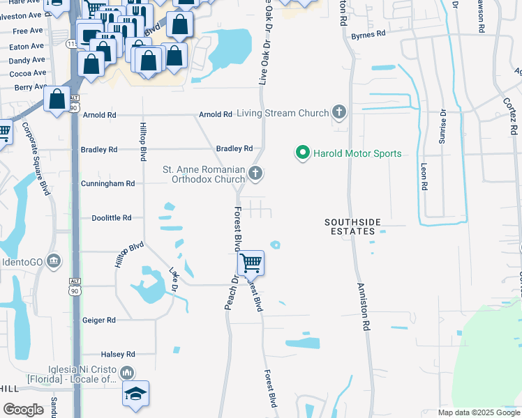 map of restaurants, bars, coffee shops, grocery stores, and more near 1935-4 Forest Ap in Jacksonville