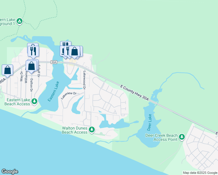 map of restaurants, bars, coffee shops, grocery stores, and more near 34 Quarter Moon Lane in Santa Rosa Beach