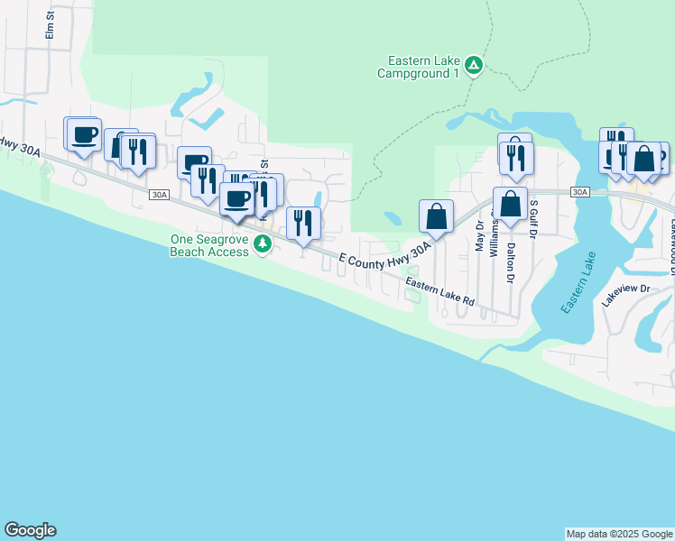 map of restaurants, bars, coffee shops, grocery stores, and more near 4341 East County Highway 30A in Santa Rosa Beach