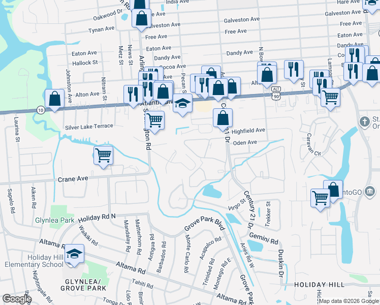 map of restaurants, bars, coffee shops, grocery stores, and more near 7820 Cherry Field Drive in Jacksonville