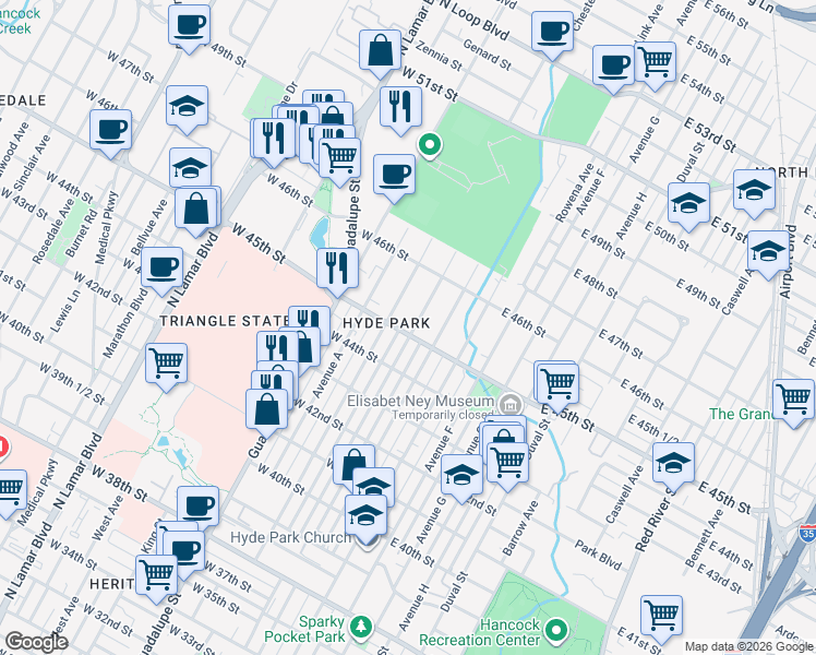 map of restaurants, bars, coffee shops, grocery stores, and more near in Austin
