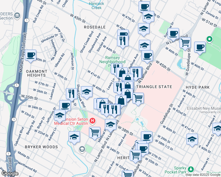 map of restaurants, bars, coffee shops, grocery stores, and more near 4013 Burnet Road in Austin