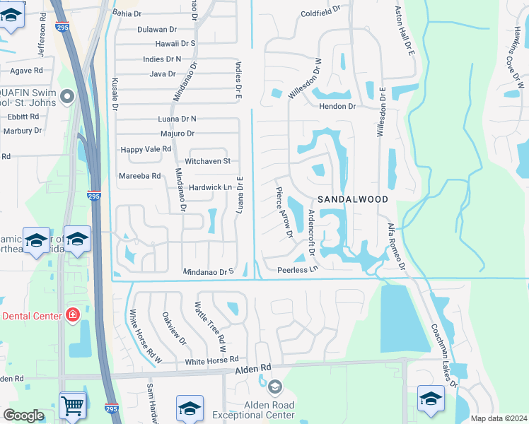 map of restaurants, bars, coffee shops, grocery stores, and more near 11035 Miata Court in Jacksonville