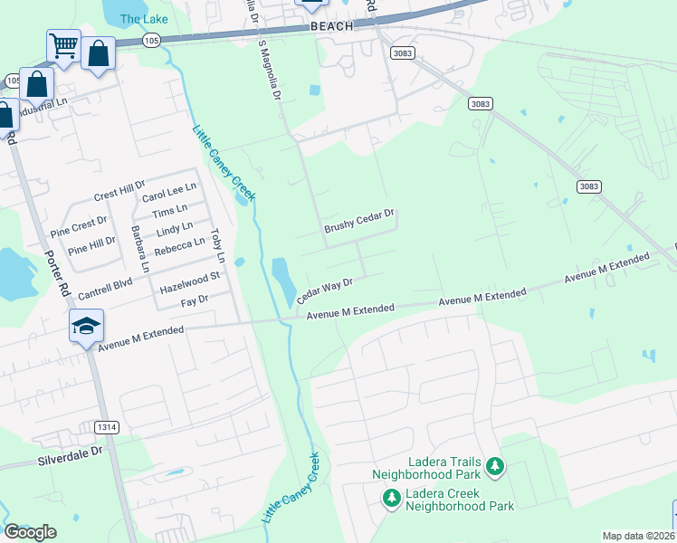 map of restaurants, bars, coffee shops, grocery stores, and more near 2025 Cedar Tree Court in Conroe