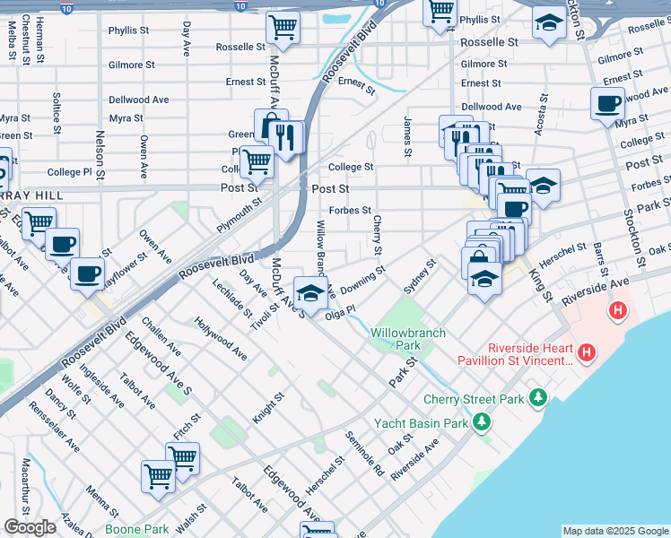 map of restaurants, bars, coffee shops, grocery stores, and more near 1085 Orleans Court in Jacksonville