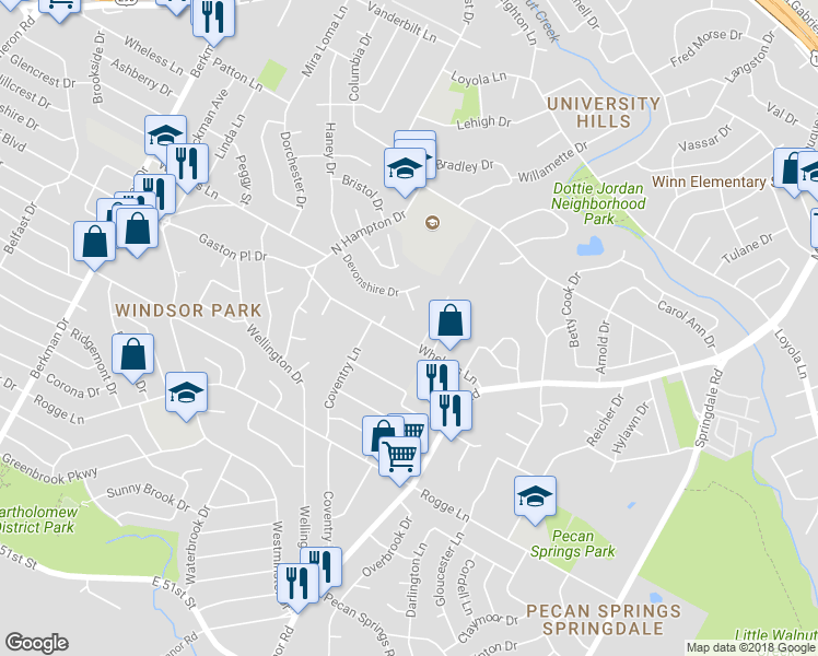 map of restaurants, bars, coffee shops, grocery stores, and more near 6106 Devonshire Cove in Austin