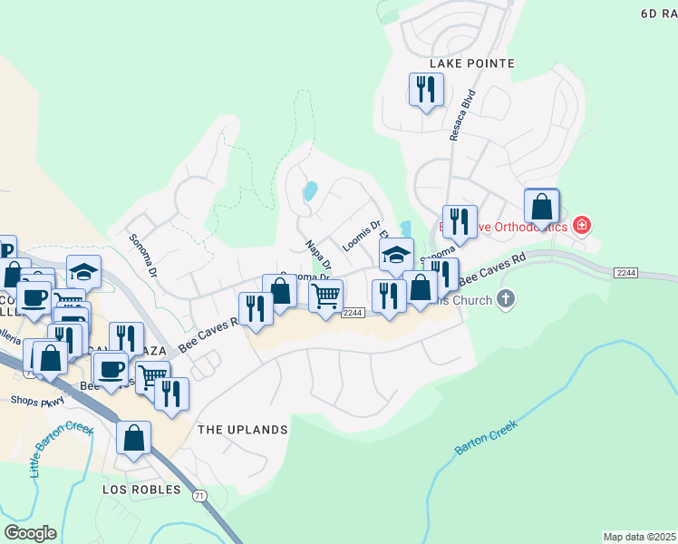 map of restaurants, bars, coffee shops, grocery stores, and more near 11935 Loomis Drive in Austin