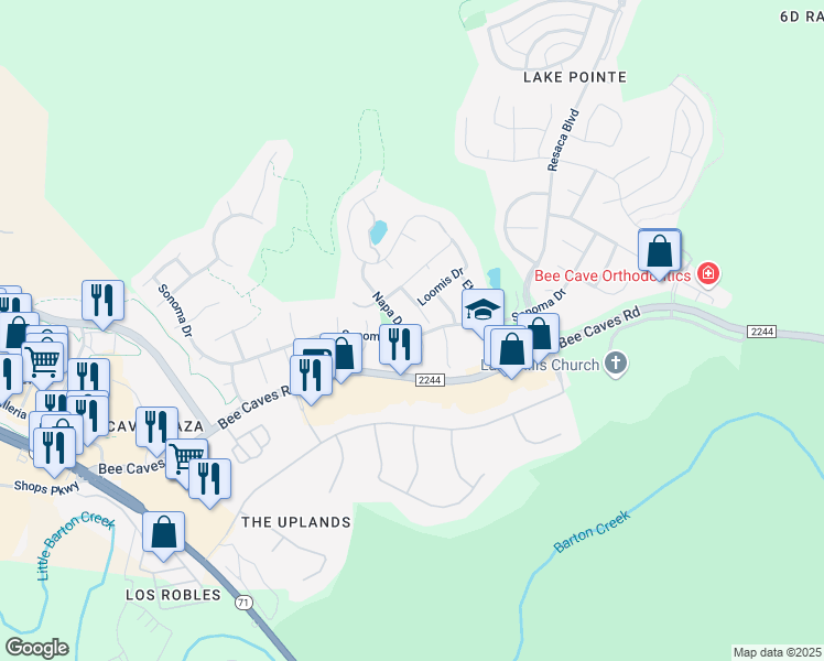 map of restaurants, bars, coffee shops, grocery stores, and more near 11935 Loomis Drive in Austin