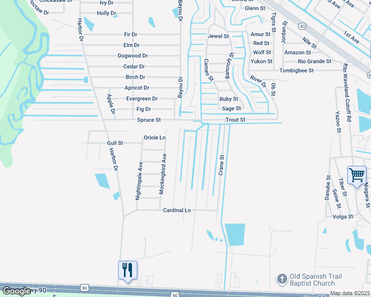 map of restaurants, bars, coffee shops, grocery stores, and more near 9195 Robin Street in Bay St. Louis