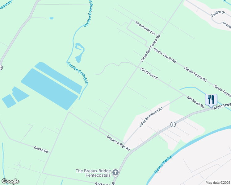 map of restaurants, bars, coffee shops, grocery stores, and more near 1071 Camp Bon Temps Road in Breaux Bridge