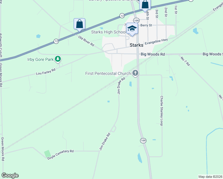map of restaurants, bars, coffee shops, grocery stores, and more near 4721 Roy Lee Ashworth Road in Starks