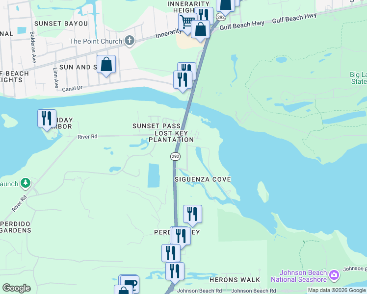 map of restaurants, bars, coffee shops, grocery stores, and more near 6131 Don Carlos Drive in Pensacola