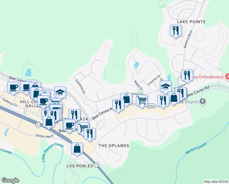 map of restaurants, bars, coffee shops, grocery stores, and more near 3317 Adelanto Court in Austin