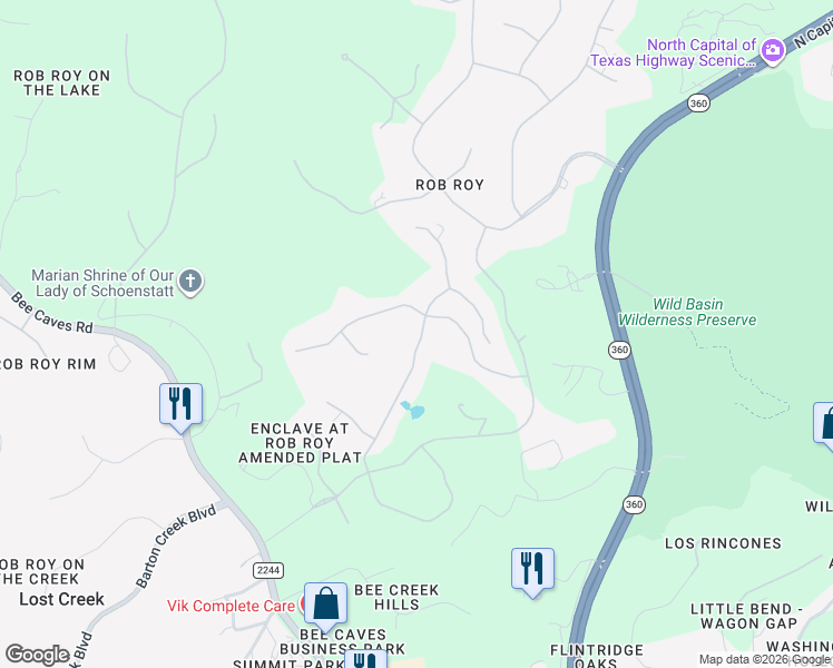 map of restaurants, bars, coffee shops, grocery stores, and more near 15 Cousteau Lane in Austin