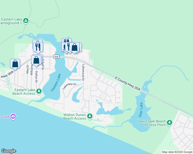 map of restaurants, bars, coffee shops, grocery stores, and more near 174 Watercolor Way in Santa Rosa Beach