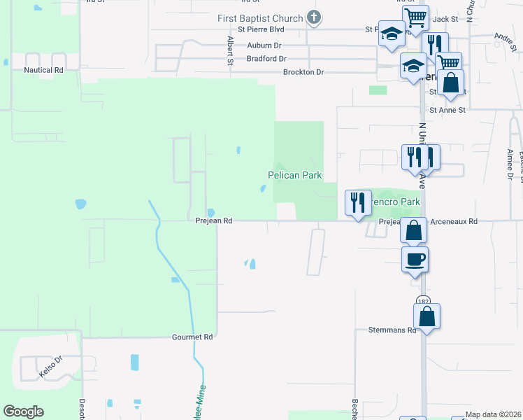 map of restaurants, bars, coffee shops, grocery stores, and more near 336 Prejean Road in Carencro