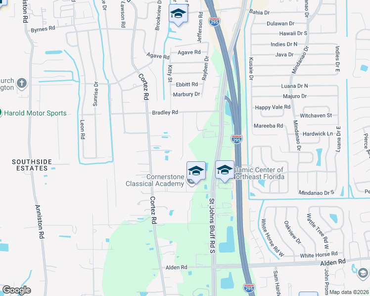 map of restaurants, bars, coffee shops, grocery stores, and more near 2209 Cromwell Road in Jacksonville
