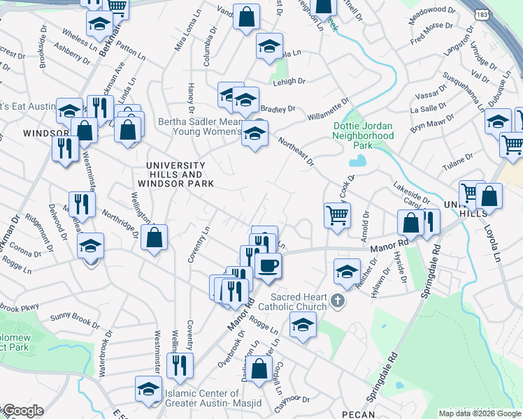 map of restaurants, bars, coffee shops, grocery stores, and more near 6108 Wheless Cove in Austin