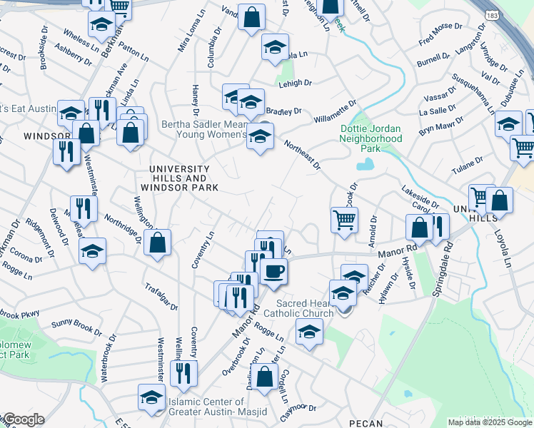 map of restaurants, bars, coffee shops, grocery stores, and more near 6110 Wheless Cove in Austin