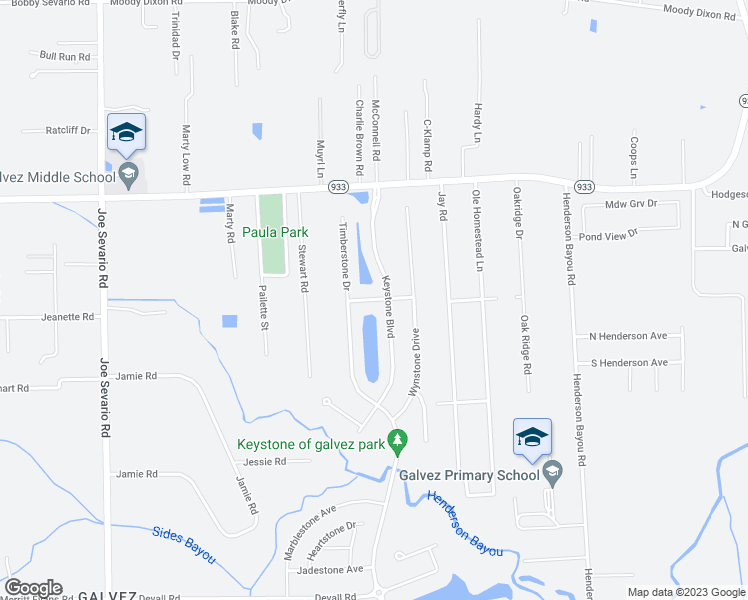 map of restaurants, bars, coffee shops, grocery stores, and more near Yellowstone Avenue in Prairieville