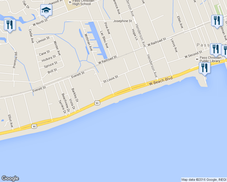 map of restaurants, bars, coffee shops, grocery stores, and more near 630 W Beach Blvd in Pass Christian