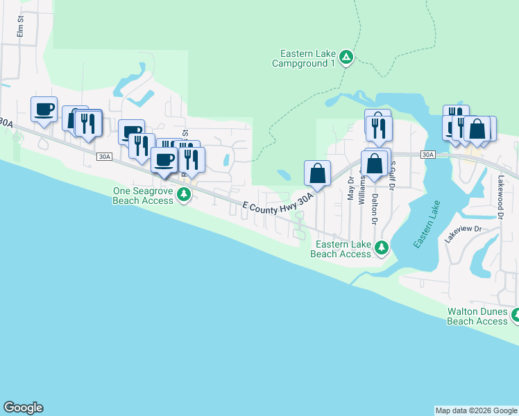 map of restaurants, bars, coffee shops, grocery stores, and more near 4341 East County Highway 30A in Santa Rosa Beach