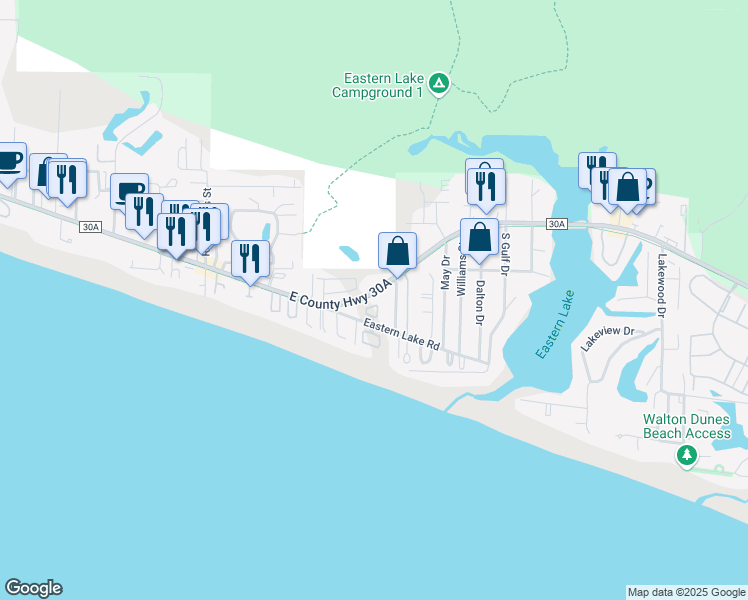 map of restaurants, bars, coffee shops, grocery stores, and more near 68 Heritage Dunes Lane North in Santa Rosa Beach