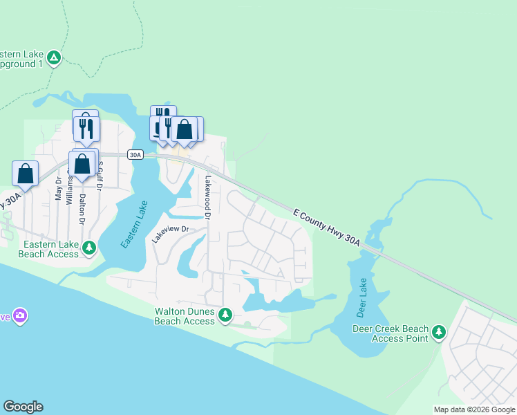 map of restaurants, bars, coffee shops, grocery stores, and more near 174 Watercolor Way in Santa Rosa Beach