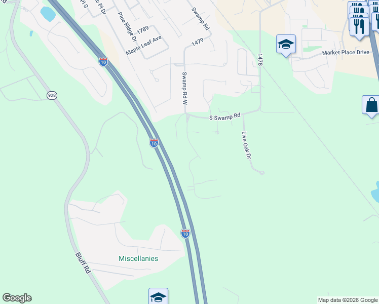 map of restaurants, bars, coffee shops, grocery stores, and more near 16451 Spanish Oaks Boulevard in Prairieville