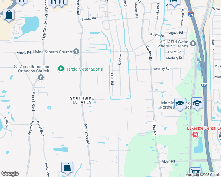 map of restaurants, bars, coffee shops, grocery stores, and more near 2226 Leon Road in Jacksonville